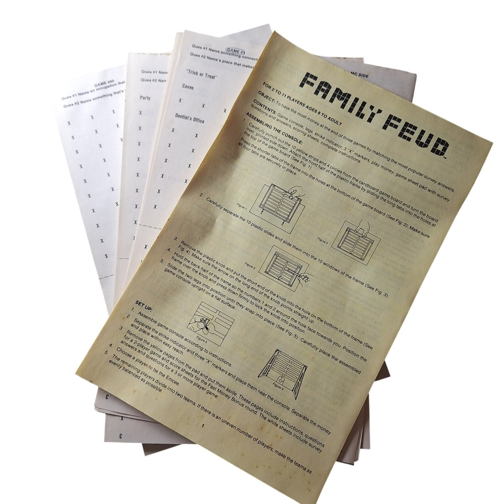 Vintage Family Feud Board Game Replacement Instructions Survey Question Pads
